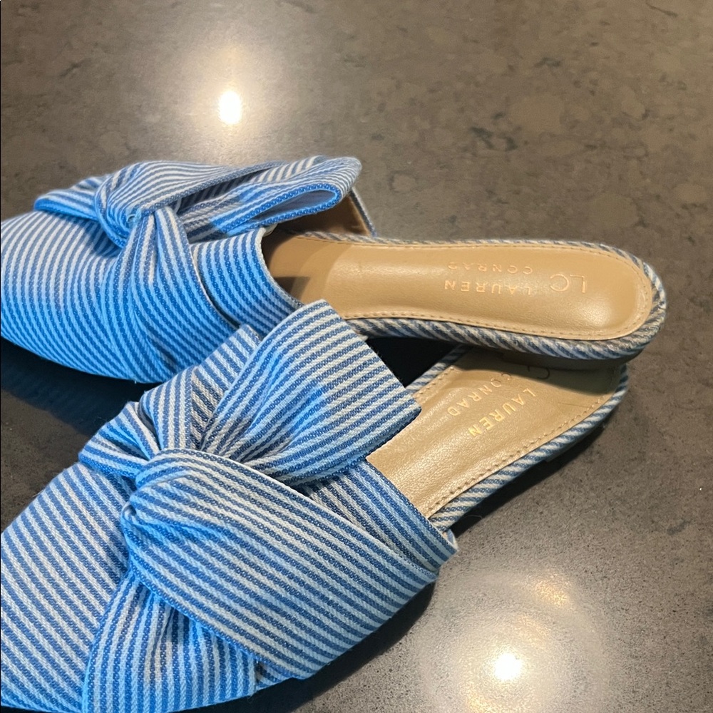 LC Lauren Conrad Sky Blue Striped Mules